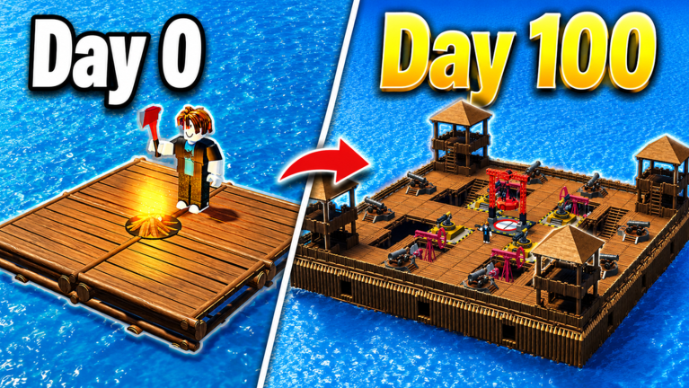 100 Days At Sea Roblox raft survival thumbnail